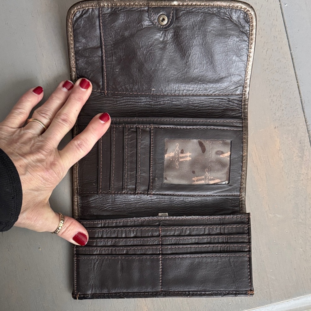 Black Leather Wallet Studded Embossed / Leather Cross Clutch - Picture 2 of 10